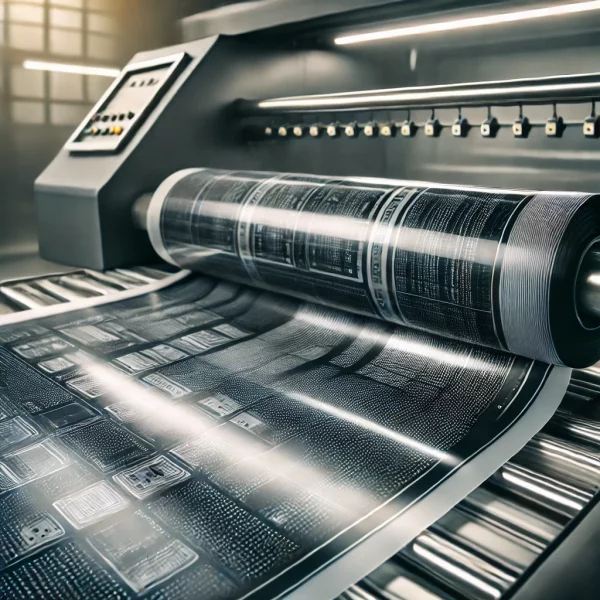 Druckmaschine, die eine flexible Leiterplatte mit elektronischen Schaltkreisen bedruckt