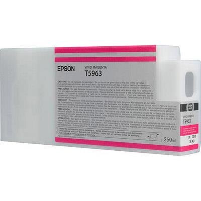 Epson Tintenpatrone aus weißem Kunststoff mit Etikett der Farbe des Inhaltes