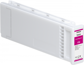 Epson Tintenpatrone aus weißem Kunststoff mit Etikett der Farbe des Inhaltes