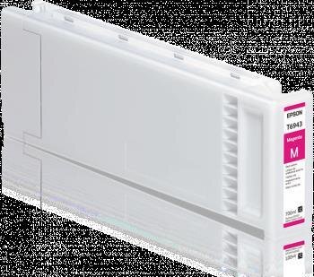 Epson Tintenpatrone aus weißem Kunststoff mit Etikett der Farbe des Inhaltes