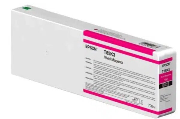 Epson Tintenpatrone aus weißem Kunststoff mit Etikett der Farbe des Inhaltes