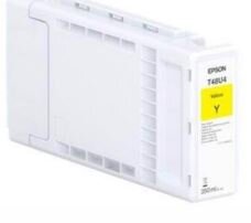 Epson Tintenpatrone aus weißem Kunststoff mit Etikett der Farbe des Inhaltes